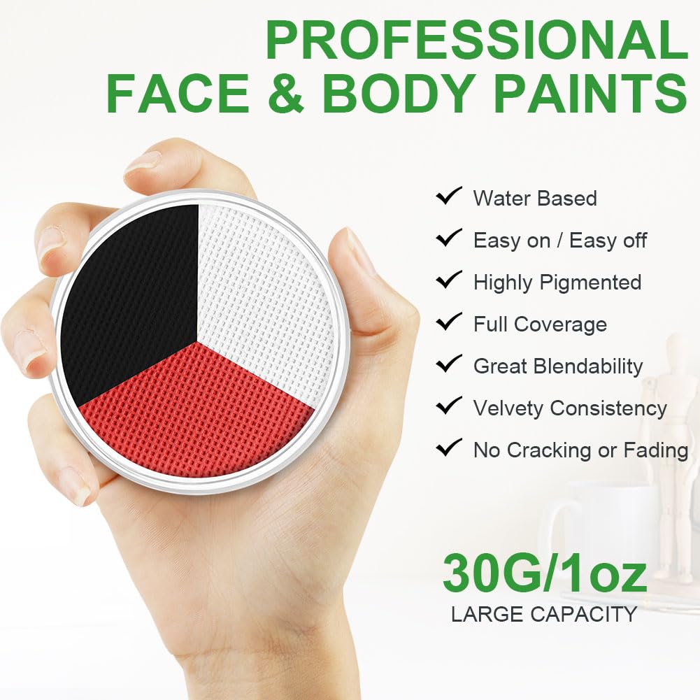 LOPHE Black White Red Face Paint Palette, 3-in-1 Water-Based Cream Makeup Kit (30g) for Halloween, Zombie Vampire SFX Cosplay & Face Painting, Easy Wash Off, Non-Toxic & Safe for Kids & Adults