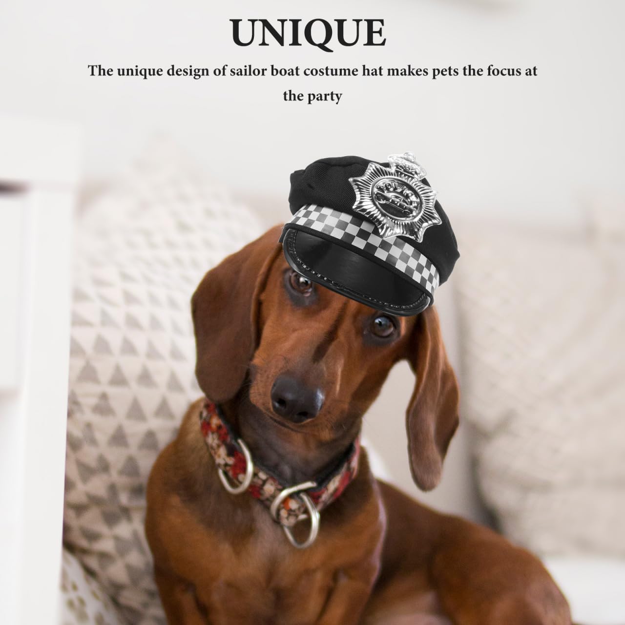 Adjustable Pet Police Hat with Neck Strap Dog Cat Costume Accessory