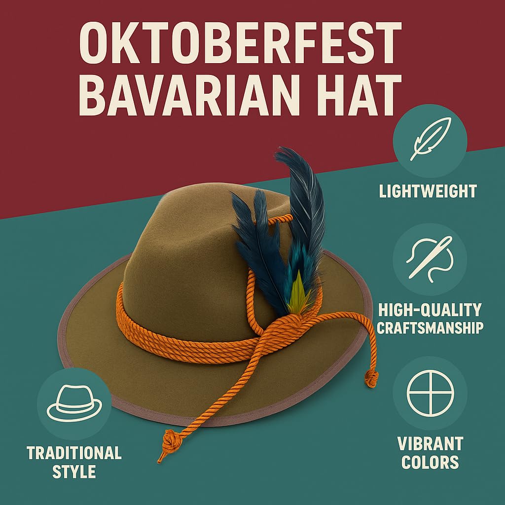 RKK Enterprise Limited Deluxe Oktoberfest Hat Brown German Alpine Fedora Bavarian Hat with Feather, One Size - Ideal for Fancy Dress Accessory, Oktoberfest, World Book Week Outfit