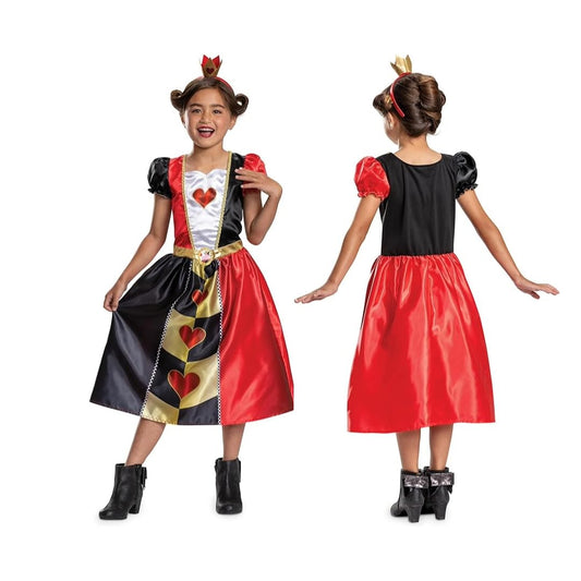 Disguise Queen of Hearts Costume Kids - Classic Alice in Wonderland Costume for Girls with Crown Headband - Elegant Kids Queen of Hearts Dress with Satin Bodice and Heart Details, For 4-6 Years