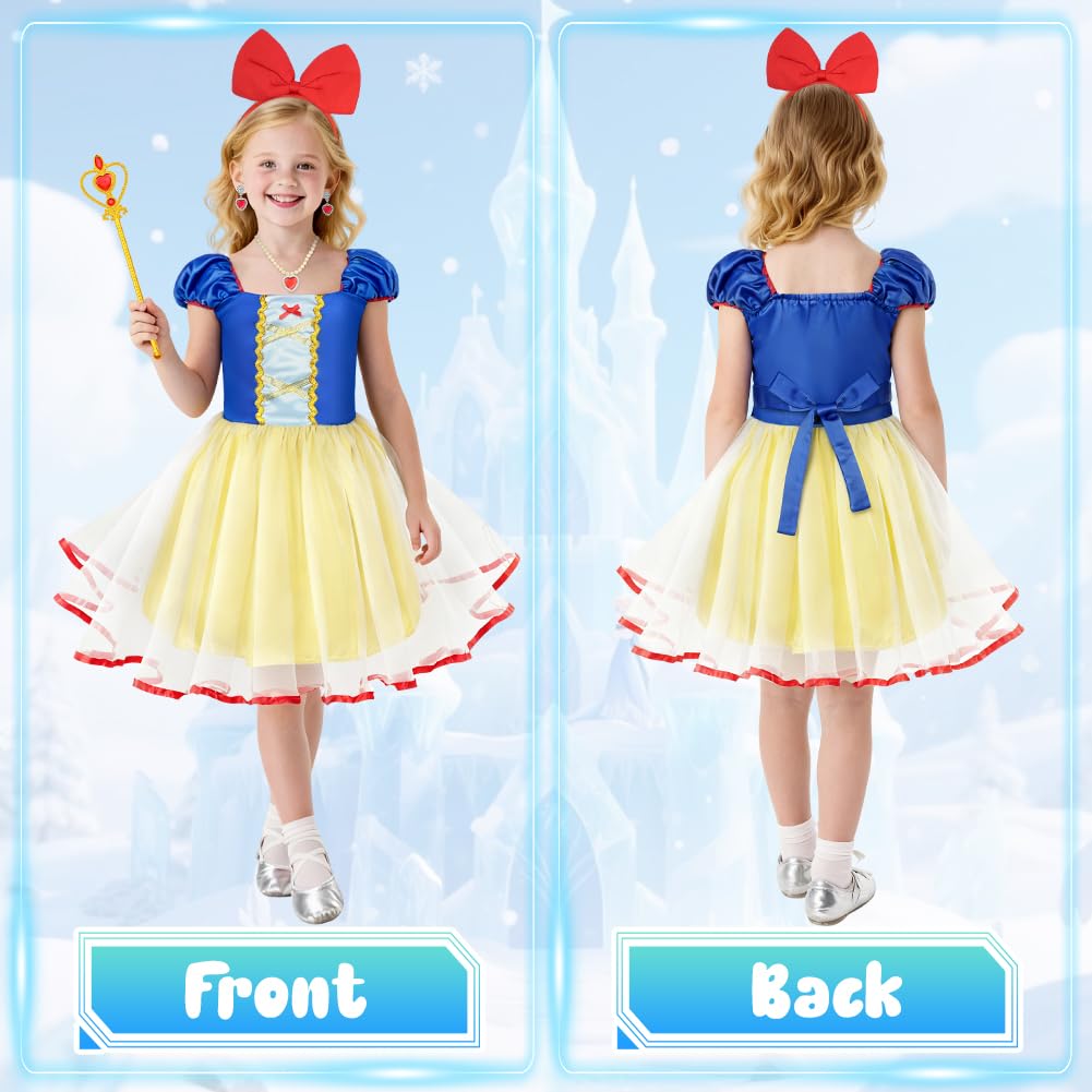 BSBUY Baby White Snow Princess Costume White Snow Costume Snow White Short-Sleeved Princess Dress Ballerina Tutu Dress Tulle Skirt Halloween World Book Day Birthday Party Dress Up(110)