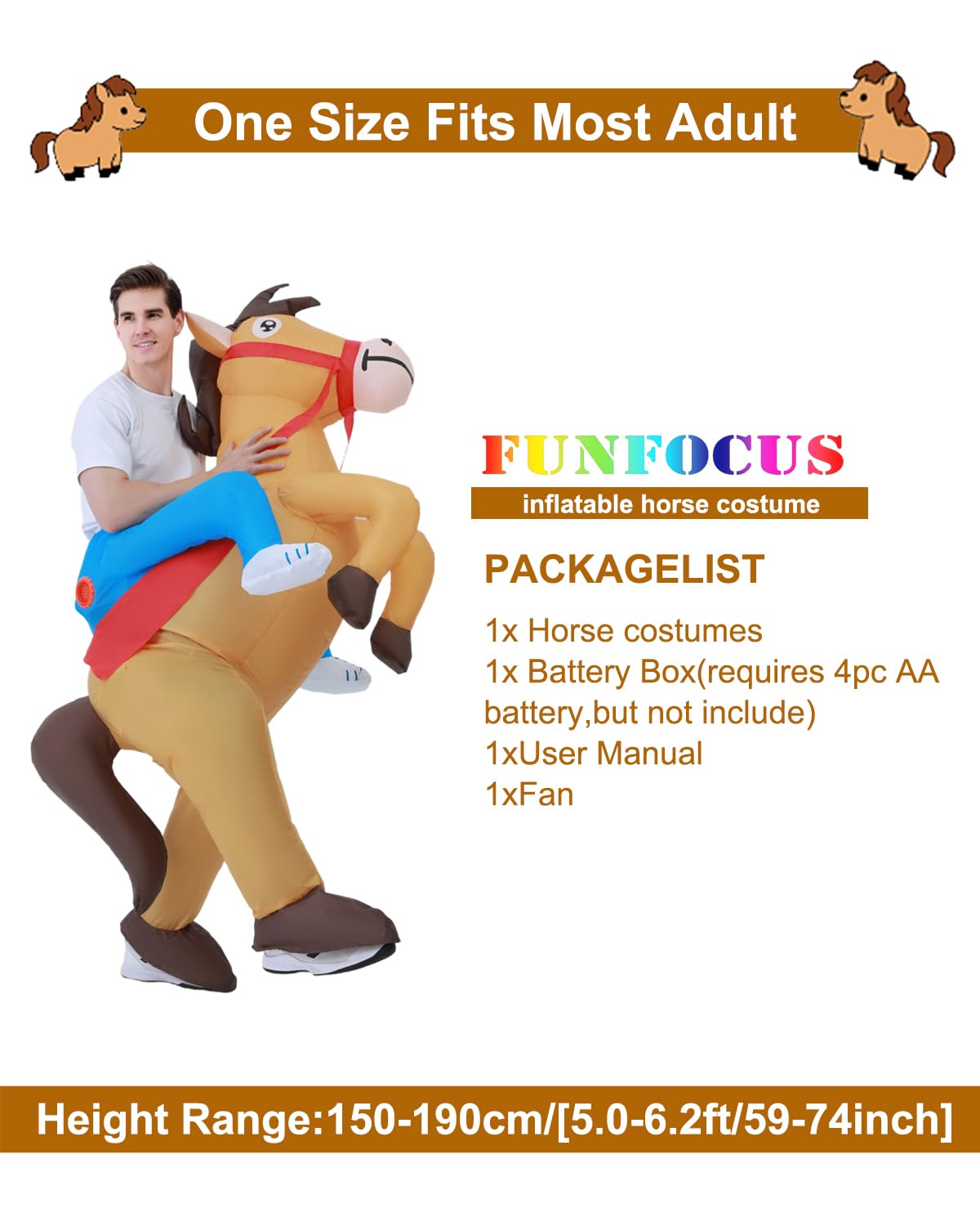 BESTSIGHT Inflatable Horse Costume Adult Inflatable cowboy Costumes Adult Size Ride On Blow up Costumes for Adults Women Men Inflatables Fancy Funny Suit for Halloween Christmas Carnival Party