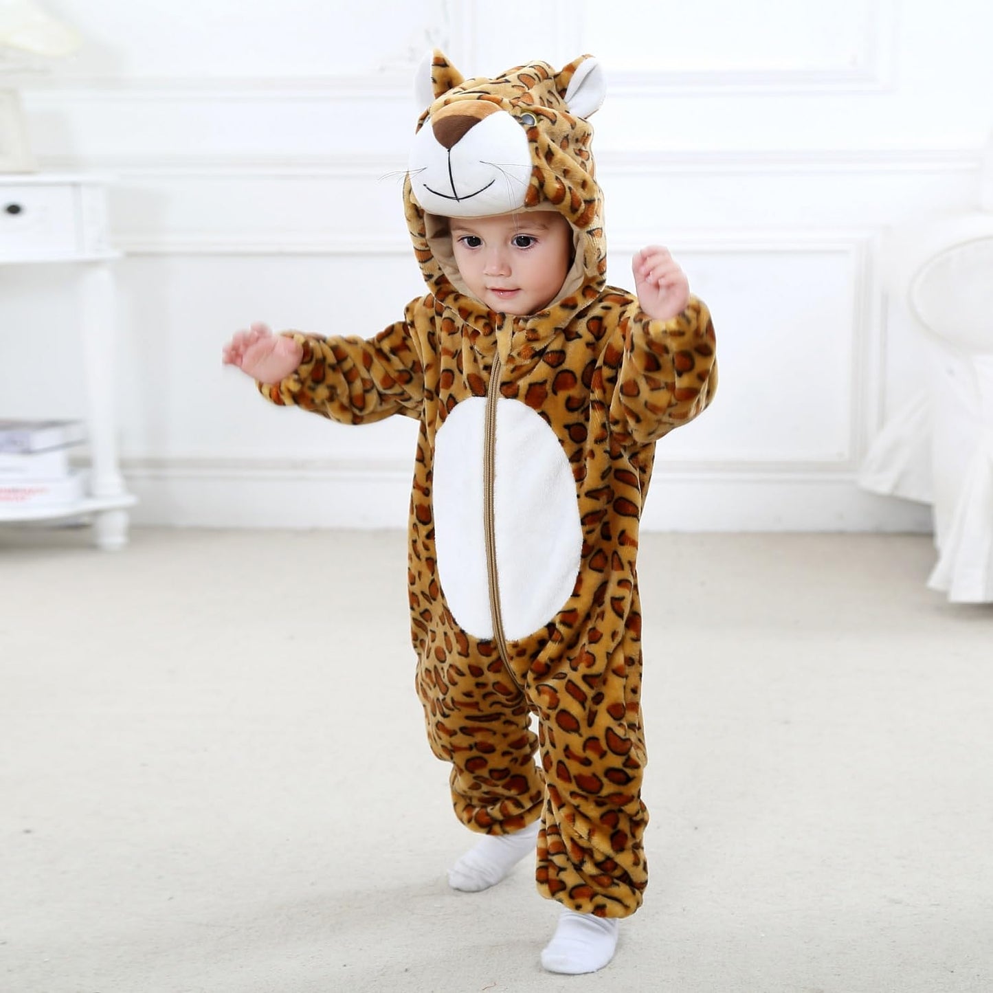 Hilmocho Baby Hooded Romper Unisex Animal Cartoon Onesies Jumpsuit Costume Soft Warm Flannel Playsuit Outfit for Boys Girls