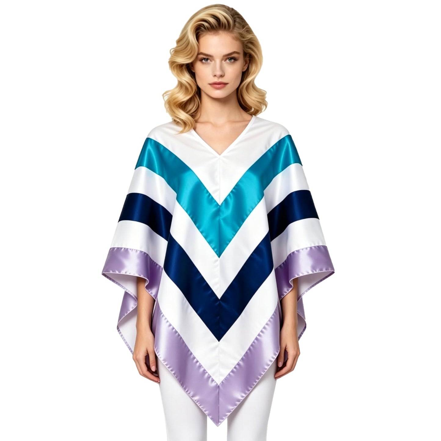 Vervora 70s Fancy Dress Costume, ABBA Disco Poncho for Women Disco Outfit (Blue)