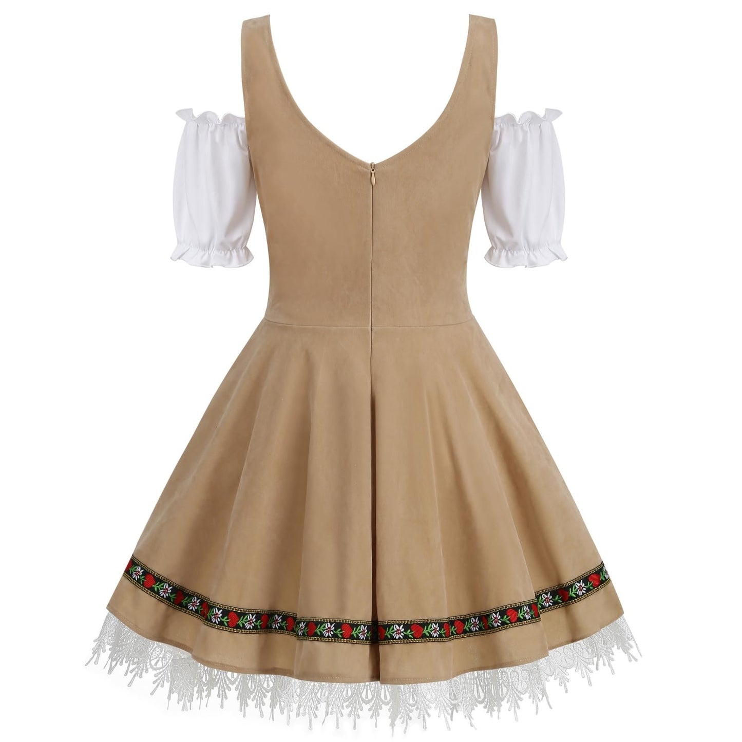 HAPNBCELE Oktoberfest Costume for Womens, German Dirndl Dress One-Shoulder Traditional Bavarian Carnival Halloween Outfits (Khaki, Small)