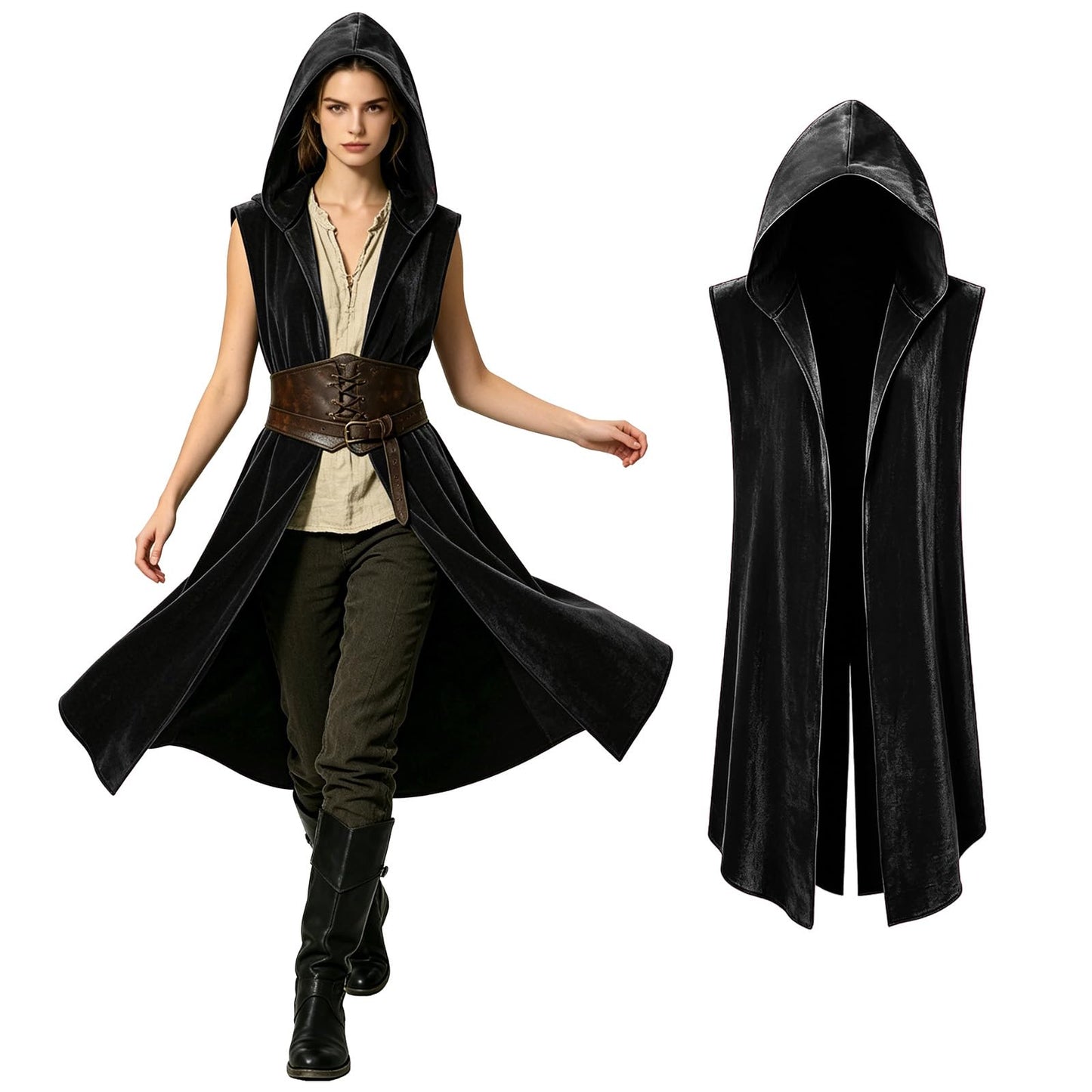 Medieval Hooded Vest for Women - Sleeveless Cloak Renaissance