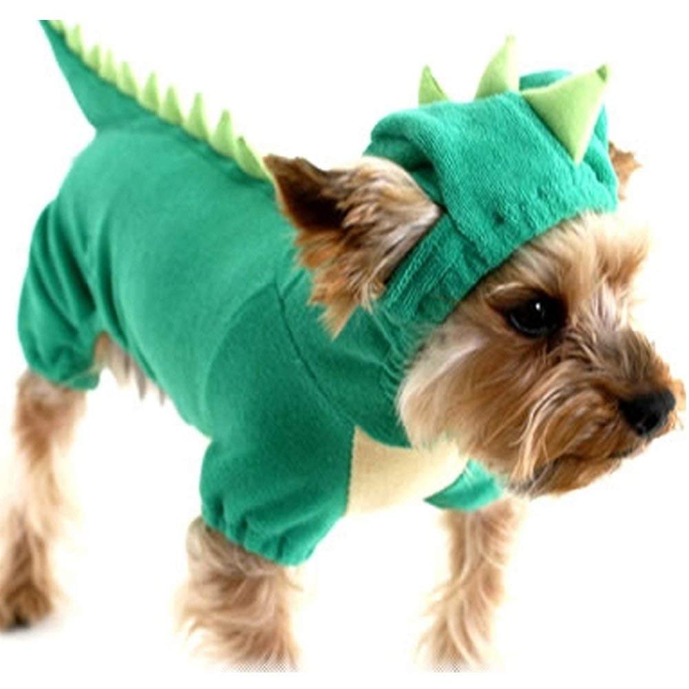 Dinosaur Dog Halloween Costume Pet Dino Hoodie for & Dogs(Green