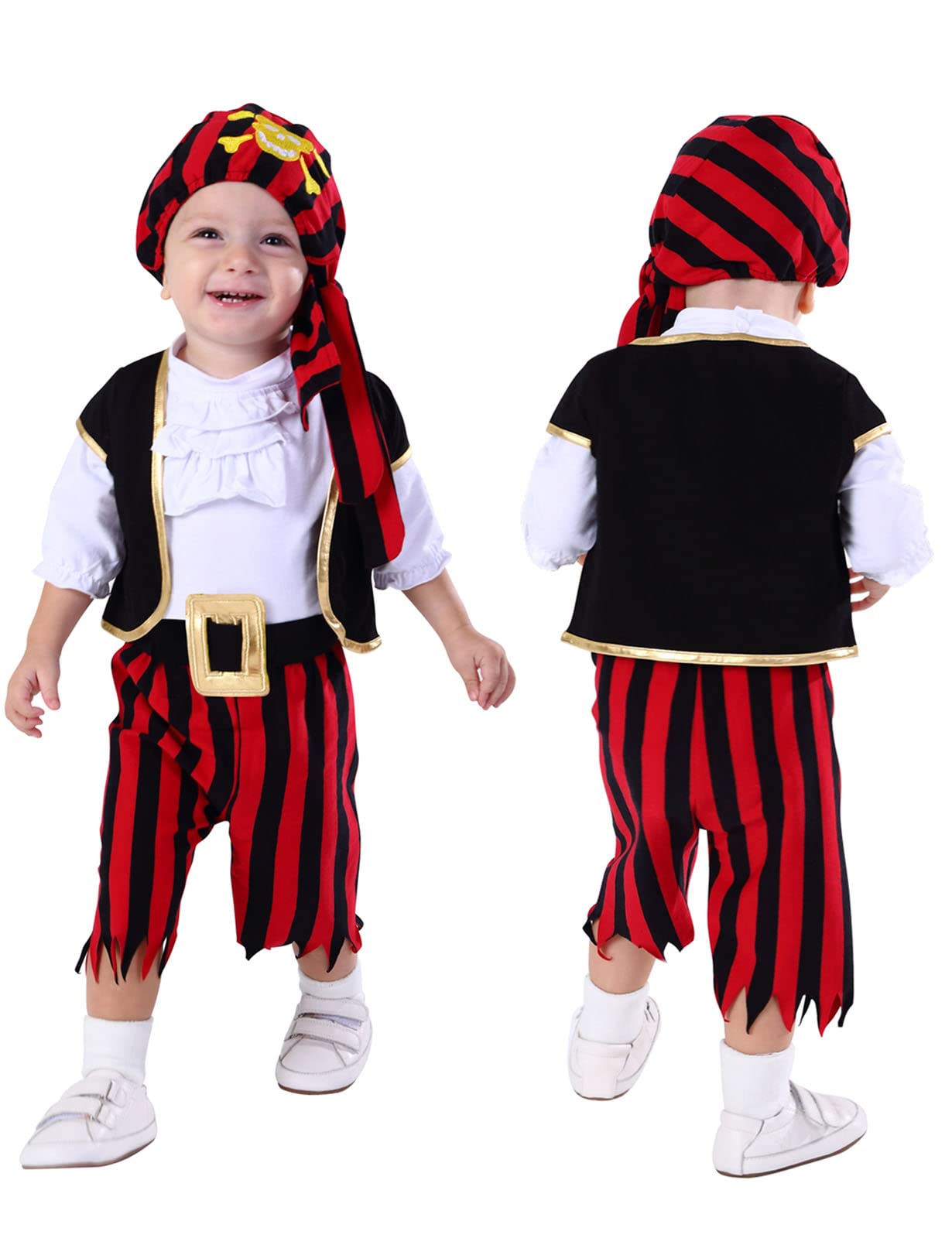 MOMBEBE COSLAND Baby Boys Pirate Outfit Carnival Fancy Dress Costume Clothes Set White 6-12 Months