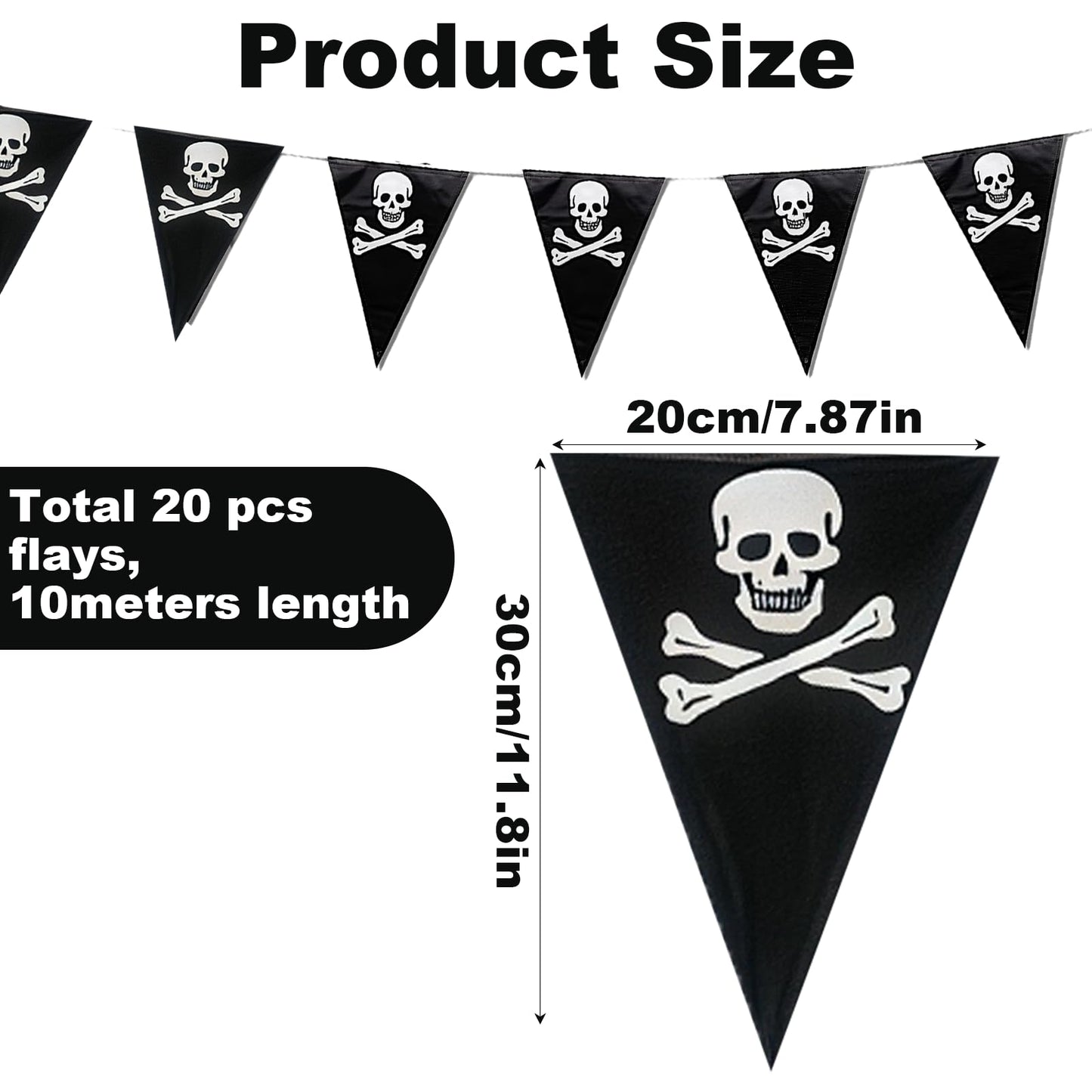 Pirate Flag Bunting - 32.8ft Pirate Skull Banner Birthday Party Decorations for Halloween Outdoor Indoor Decorations