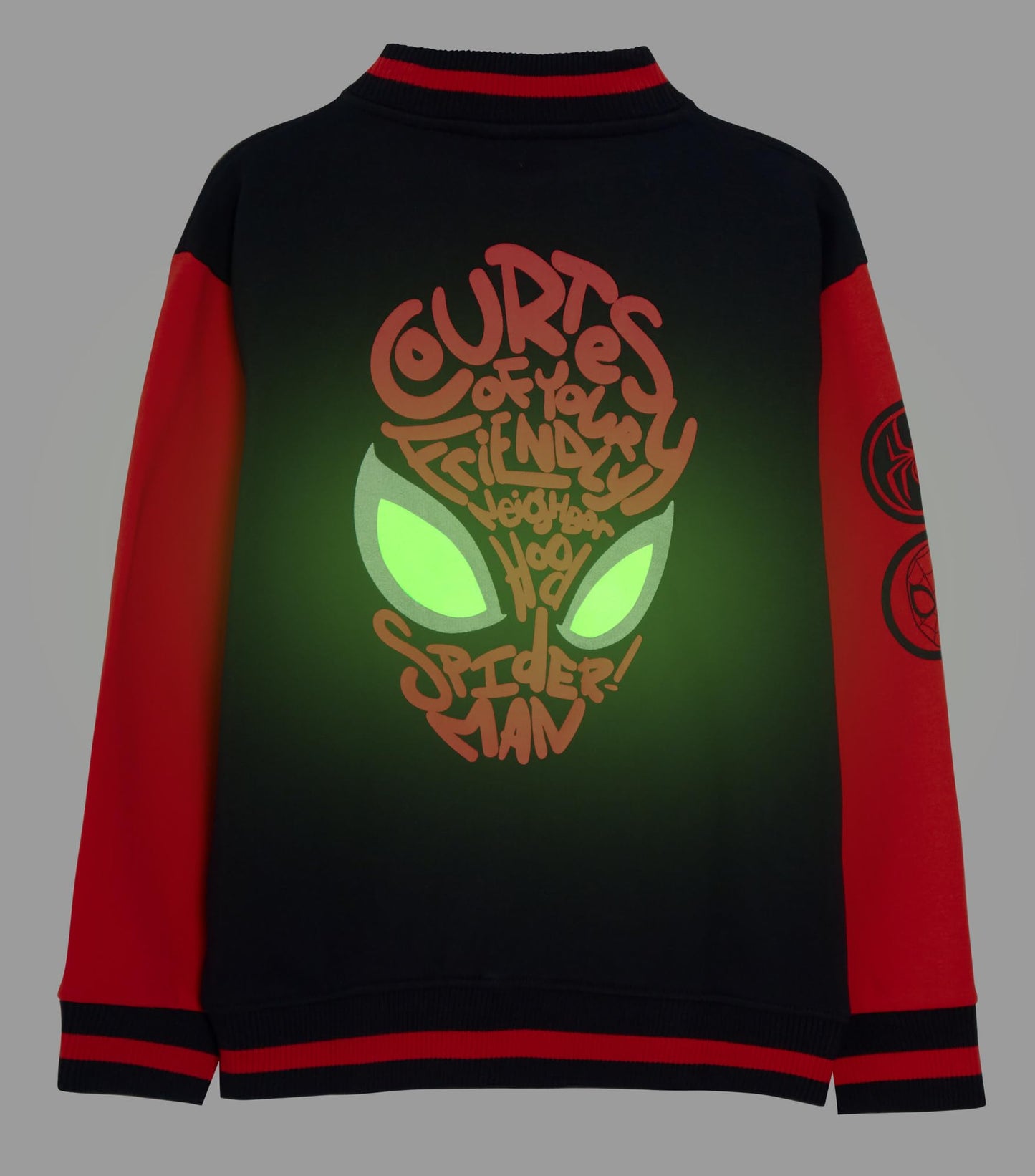 Boys Girls Spiderman Varsity Baseball Jacket With Glow In the Dark Eyes Kids Marvel Spidey Jacket Kids Warm Bomber Coat 7-8 Years