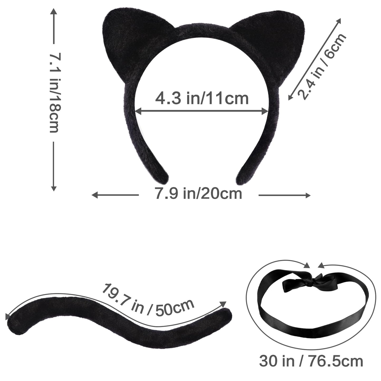 Cat Ears and Tail Set with Bells - Black Cat Costume with Cat Ears