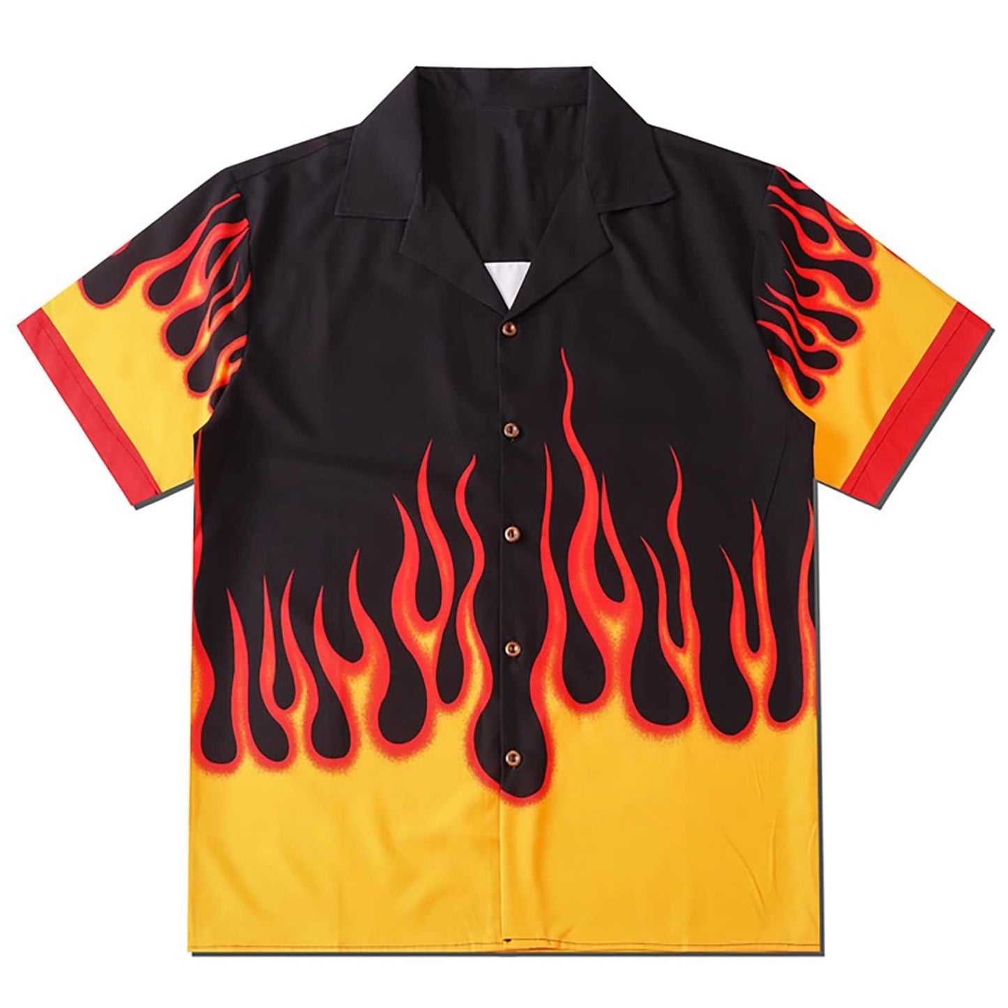 Mens Flame Shirt Short Sleeved Flame Graphic Button Down Beach