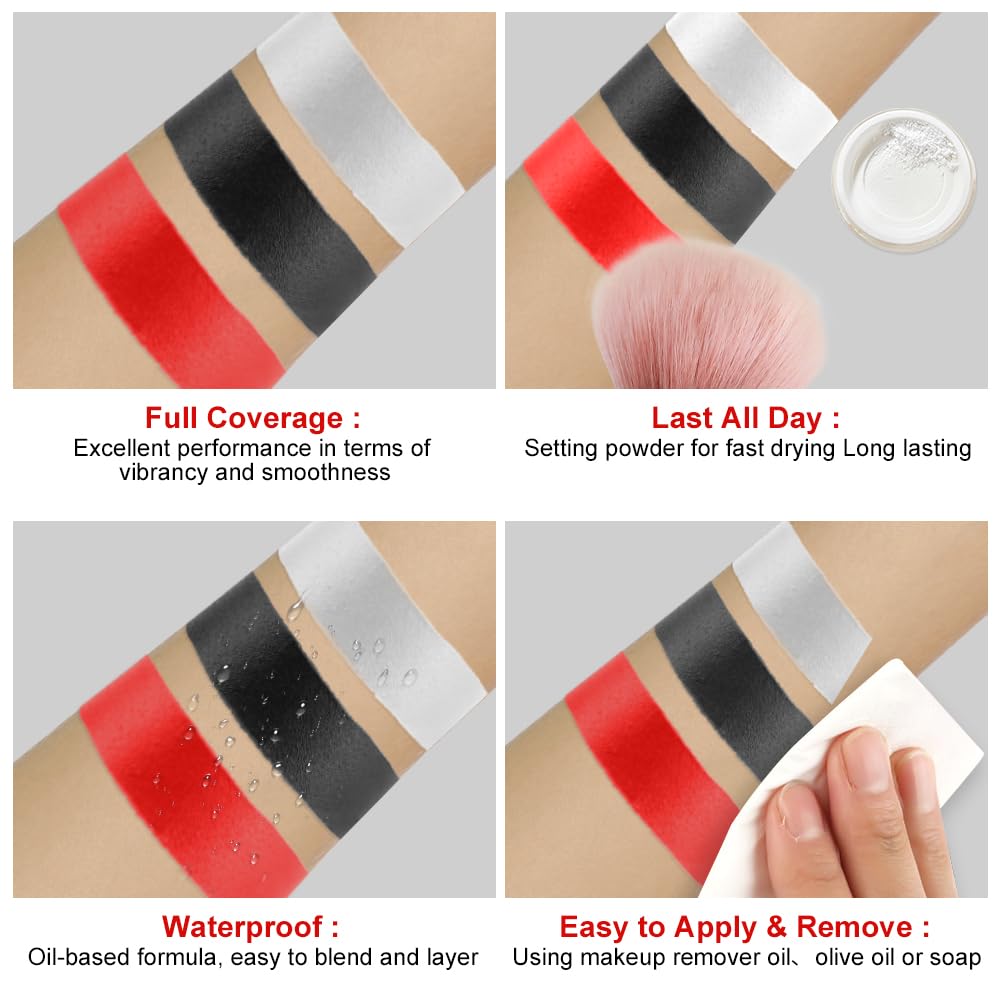 AOOWU 3 In 1 Face Body Paint Set, 3 Colors Face Paint Wheel for Special Effects SFX Zombie Makeup Kit, Professional Non Toxic Face Body Paint for Vampire Skeleton Halloween Clown Makeup Football Fans