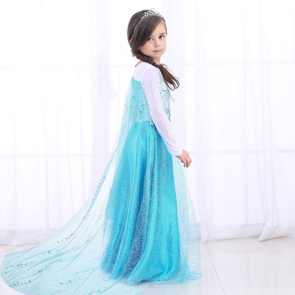 URAQT Princess Dress, Princess Costume with Crown Wand Gloves and Tiara, Costumes with Accessories for Girls, Kids Fancy Dress for Carnival Party Halloween Cosplay,110