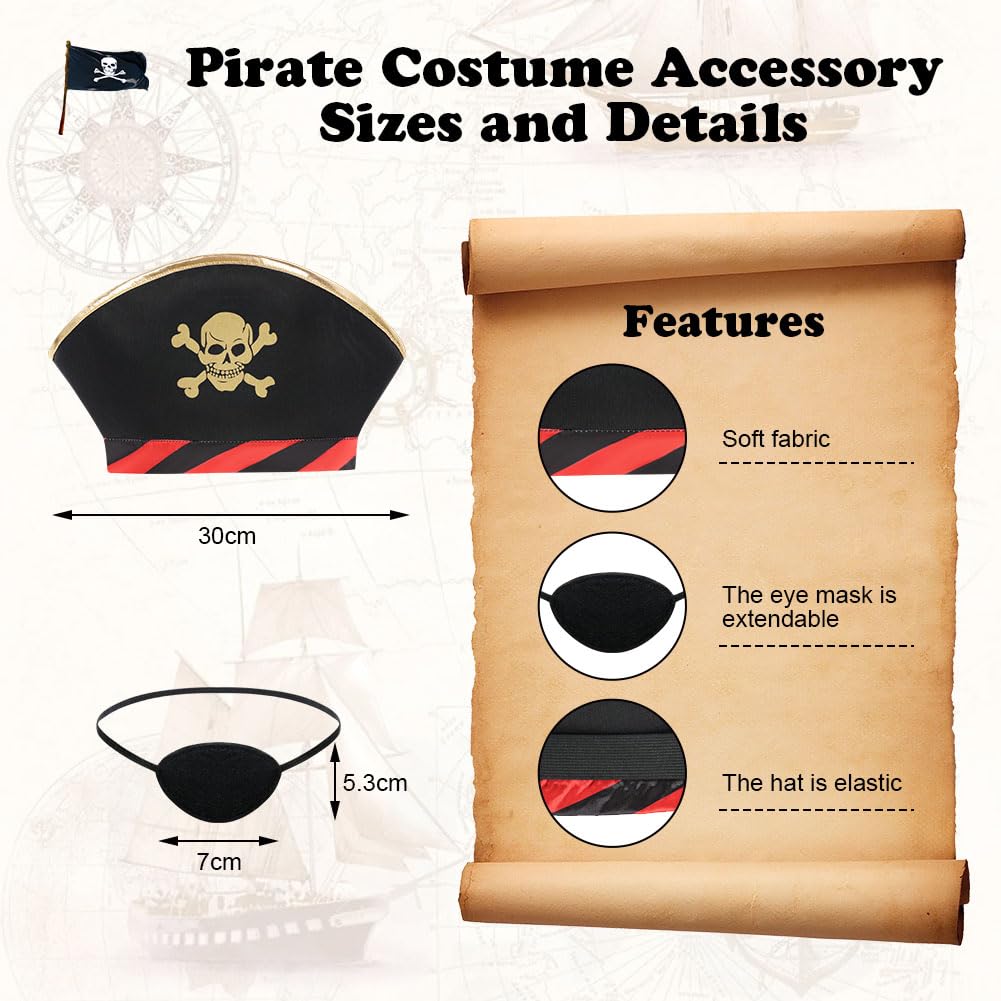 Aomig Girls Pirate 3 Pcs Role Play Dress Up Set with Hat & Eye Patch, Pirate Outfit for Birthday Party & Halloween