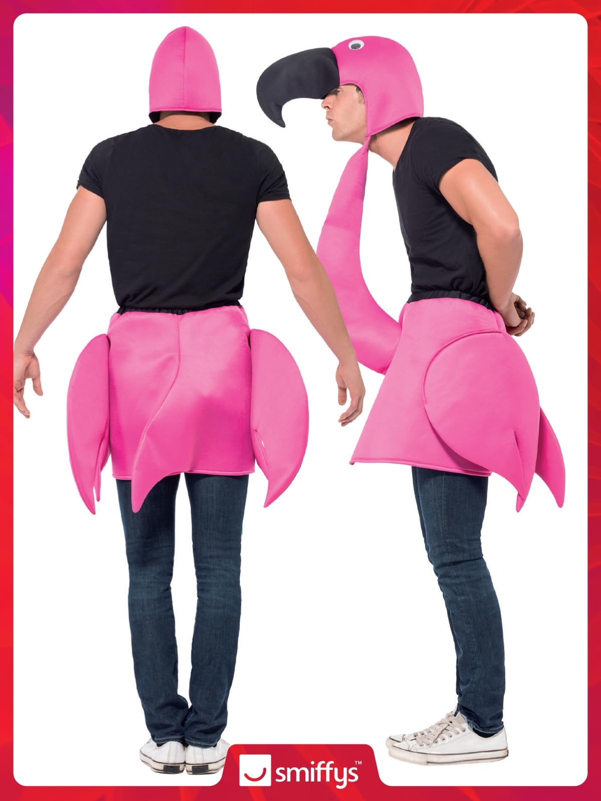 Smiffys Flamingo Costume, Pink with Hooded Tabard, Party Animals Fancy Dress, Animal Dress Up Costumes Halloween