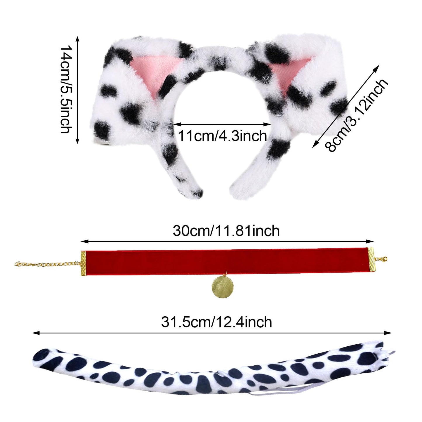 Dog Costume Set - Dalmatian Costume with Dog Ears Headband and Tail