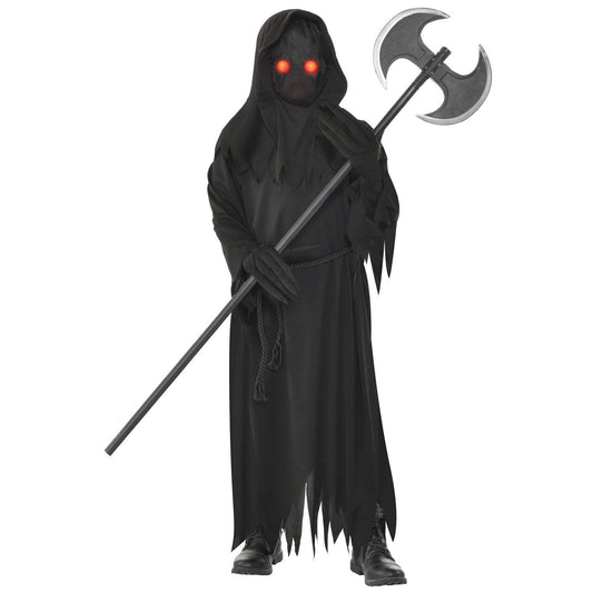 Grim reaper kids costume with hooded robe, gloves and LED eyes