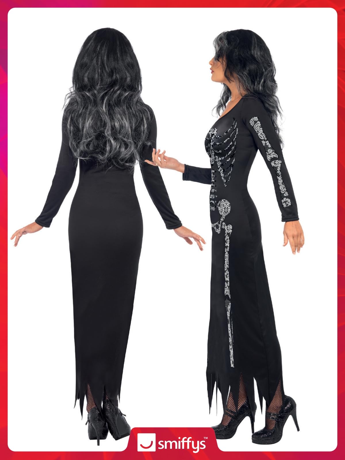 Skeleton Costume - Black with Long Sleeved Tube Dress - Halloween