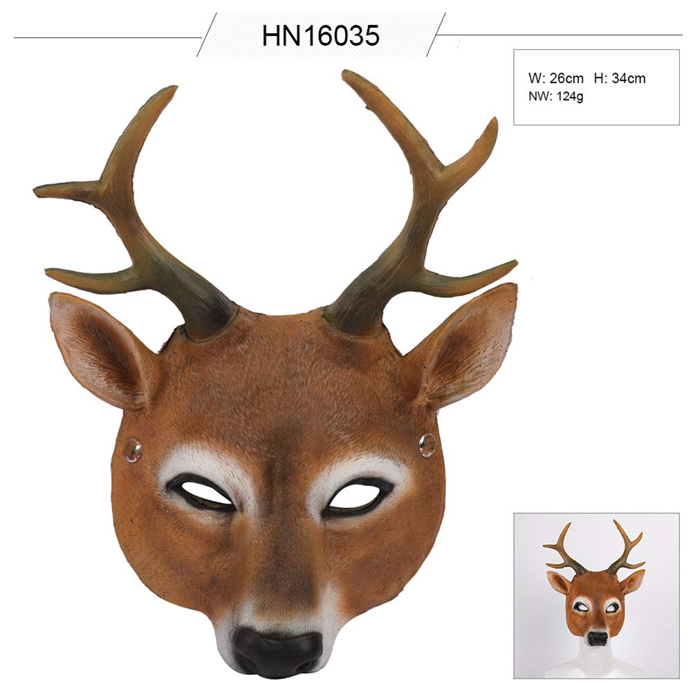 JTLB Deer Mask Realistic Lightweight for Halloween Christmas Carnival Party, PU Foaming Animal Headgear, One Size Fits All Occasions (Brown)