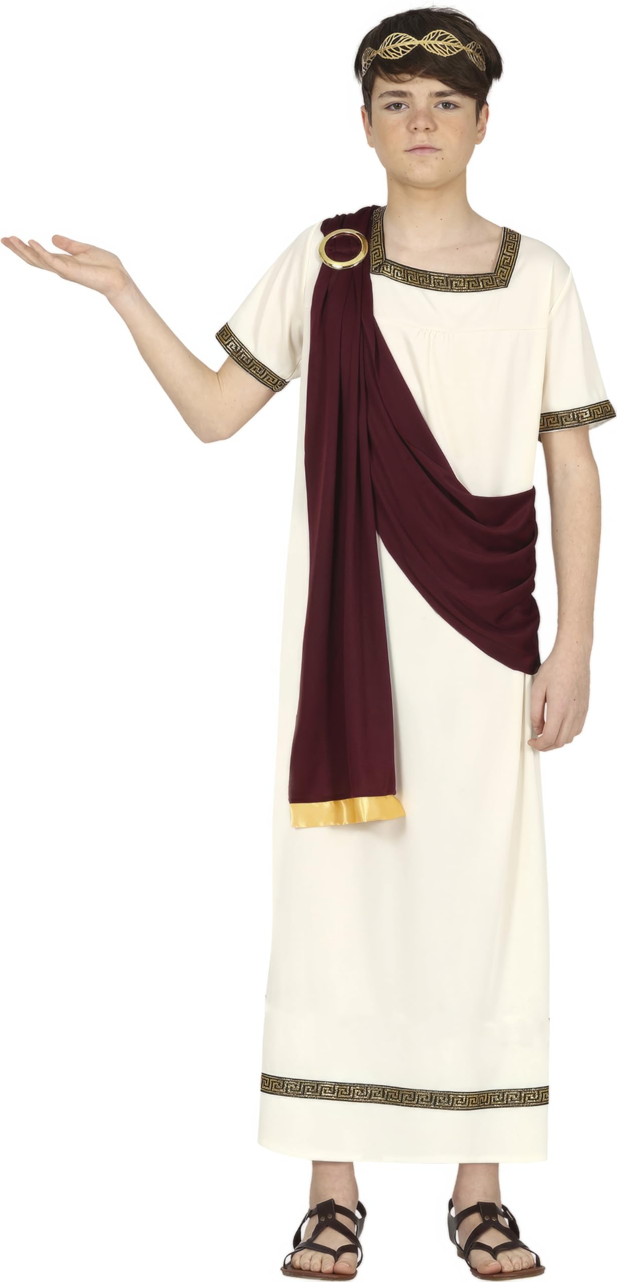 FIESTAS GUIRCA | Roman Teen Fancy Dress (14-16 Years) - Cape and Tunic - Roman and Greek Costumes for Halloween, Carnival, and Fancy Dress Parties - Ideal for Teenagers - Beige and Brown