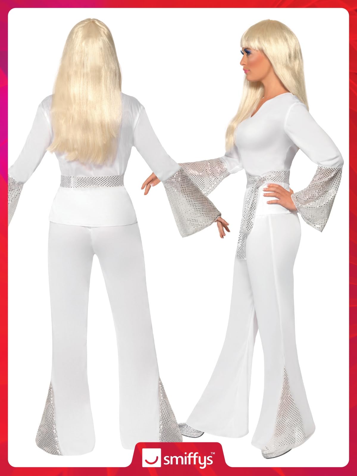 70s Disco Lady Costume - White with Top - Trousers and Belt (image 4)