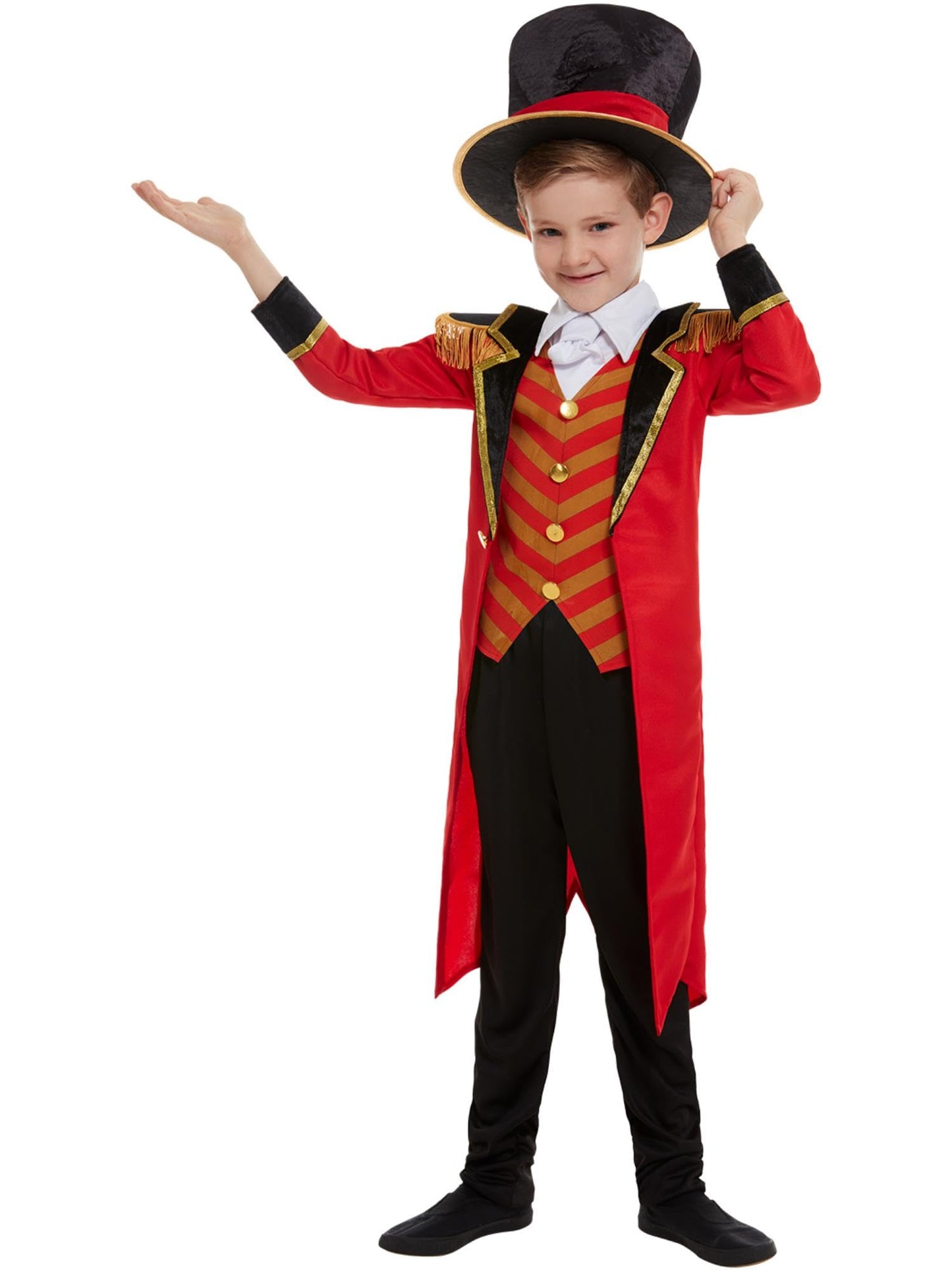 Smiffys Deluxe Ringmaster Costume, Red with Jacket, Mock Shirt, Trousers & Hat, Boys Fancy Dress, Child Dress Up Costumes