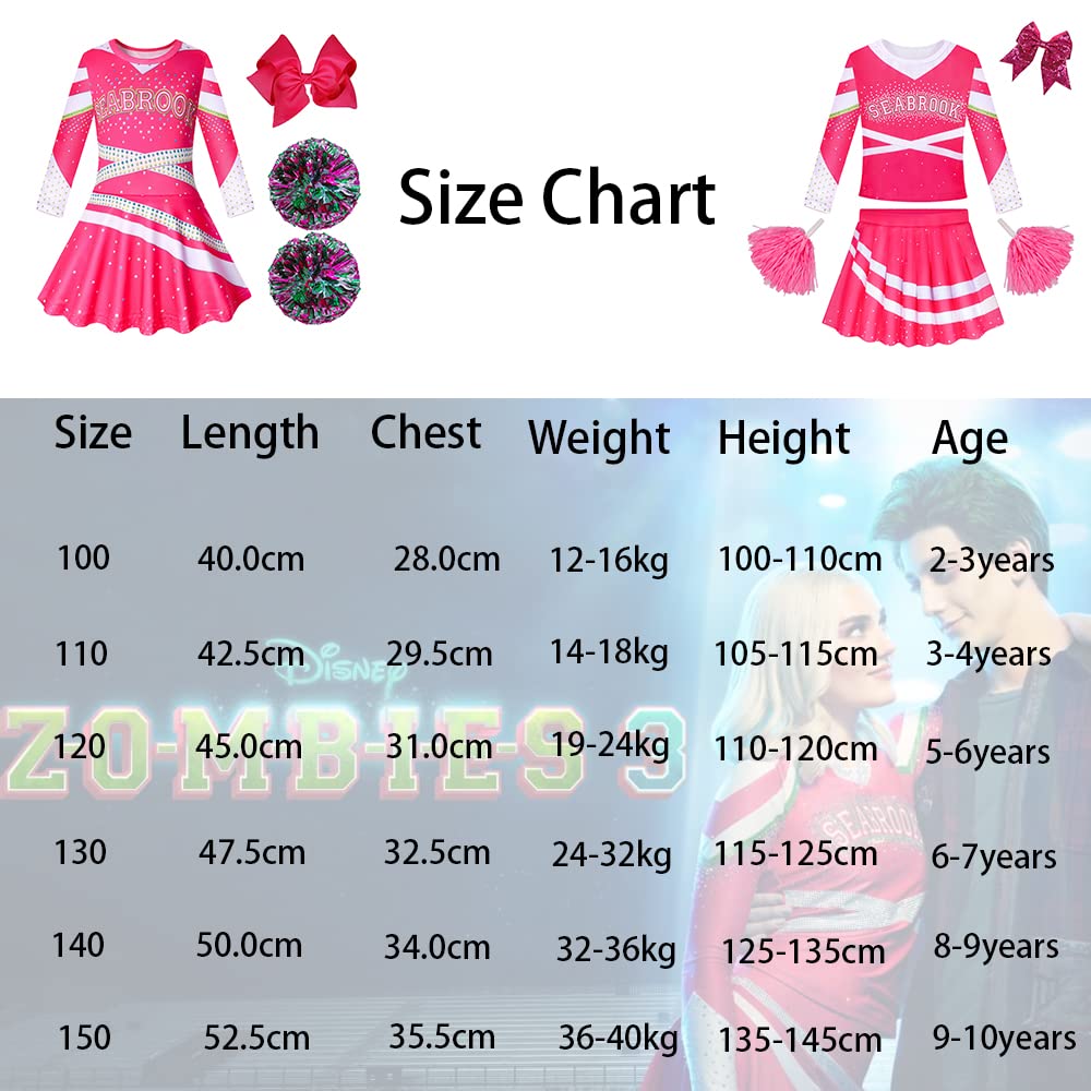 Lspoer Zombies 3 Costume Girls Halloween Costume Girls Dresses with Poms Poms Cheerleader Costume for Girls Party Dress up Fancy Pink Dress for 5-6 Years