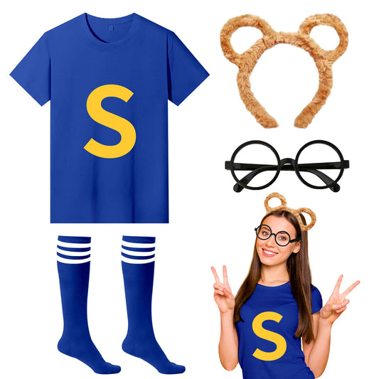 Chipmunks costume set with headband, glasses and socks in blue