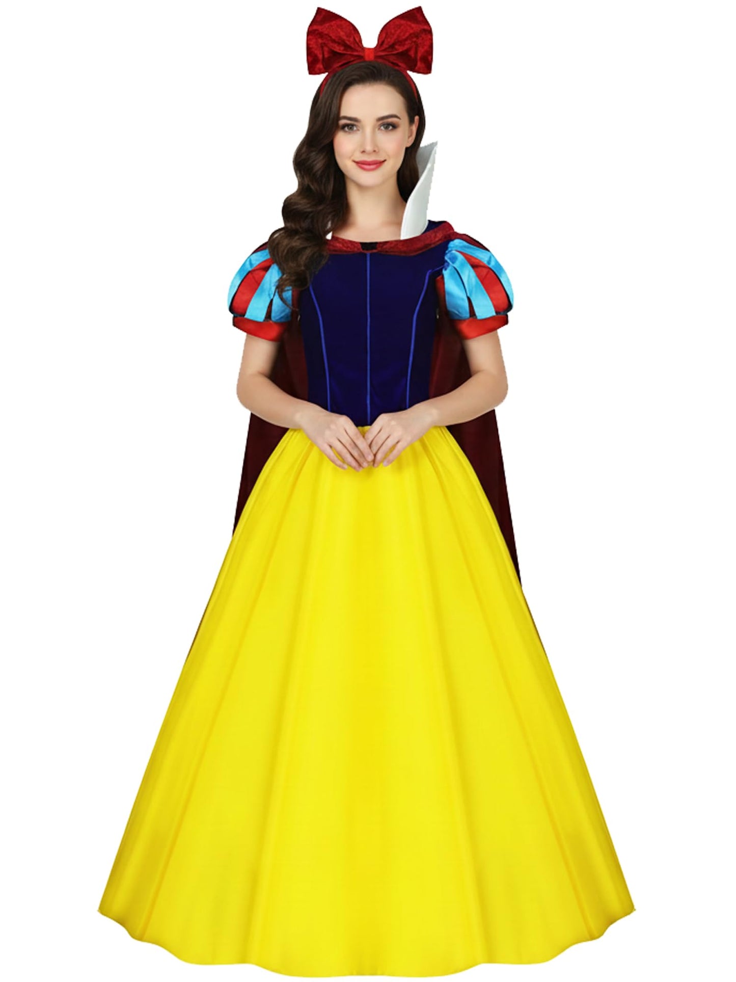AYYOHON Snow Princess White Costume Women Puff Sleeves Fairytale Dress with Cape Halloween Role Cosplay Outfits for Adult S