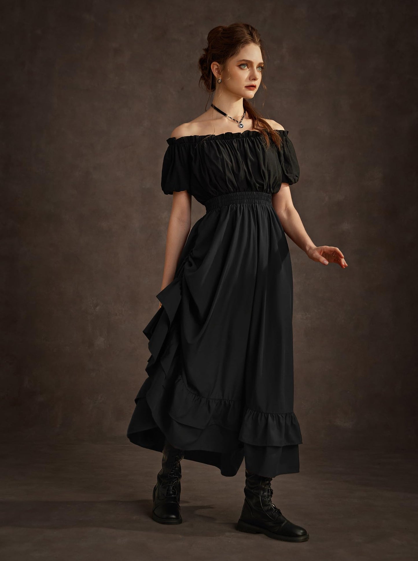 SCARLET DARKNESS Women Medieval Long Skirt Elastic Wasit A-Line Maxi Skirt Gothic Seatmpunk Costume Skirts Plus Size Black XXL