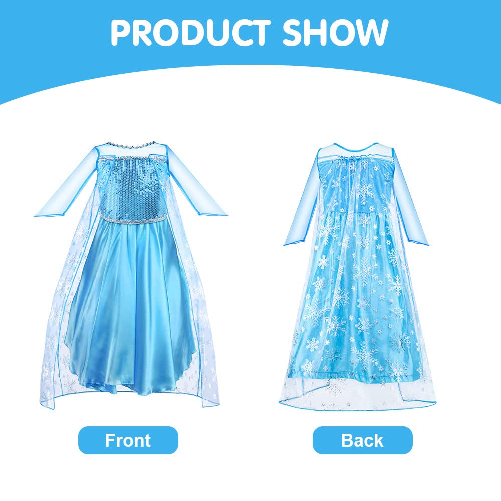 Vicloon Elsa Princess Costume, 3PCS Elsa Costume Dress, Elsa Dress with Fairy Crown Wand for Christening/Party/Pageant/Bridesmaid Princess Kids Dress Ball Gown（3-4 years）