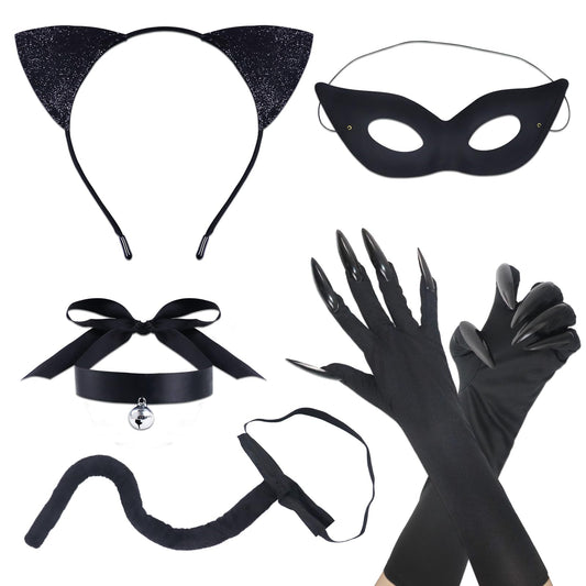 Catwoman Costume Accessories - Black Cat Cosplay Set with Cat Ear