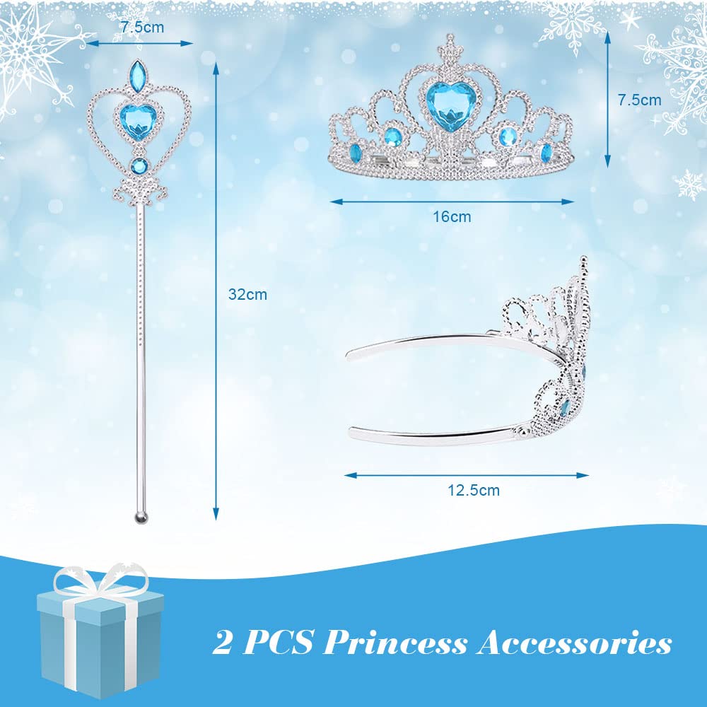 ACWOO Princess Costume, Costume Dress with Fairy Wand and Crown Tiara, Fancy Dress for Girls, Deluxe Shining Snow Queen Fancy Dress for Christmas, Party, Cosplay, Birthday, Halloween