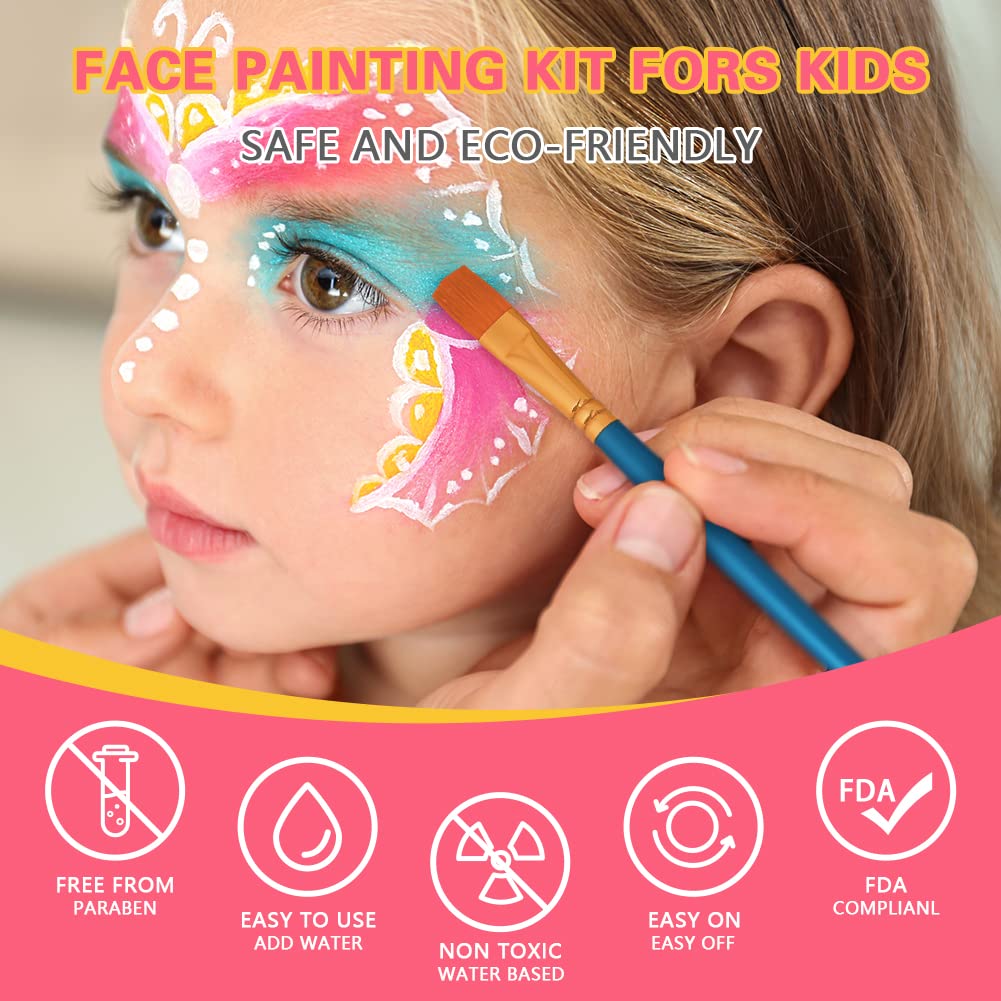 LOPHE Face Body Painting Kit, 26 Colors Rainbow Body Paint for Kids Adults, Safe & Non-Toxic Water Based Split Cake Face Paint Palette with 2 Brushes, Party Makeup Set for Halloween Christmas Cosplay