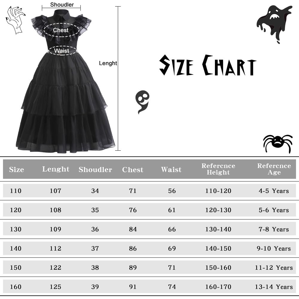 GMEDJVE Black Princess Costume Dress for Girls Kids Halloween Cosplay Costume Party Outfits with Accessories