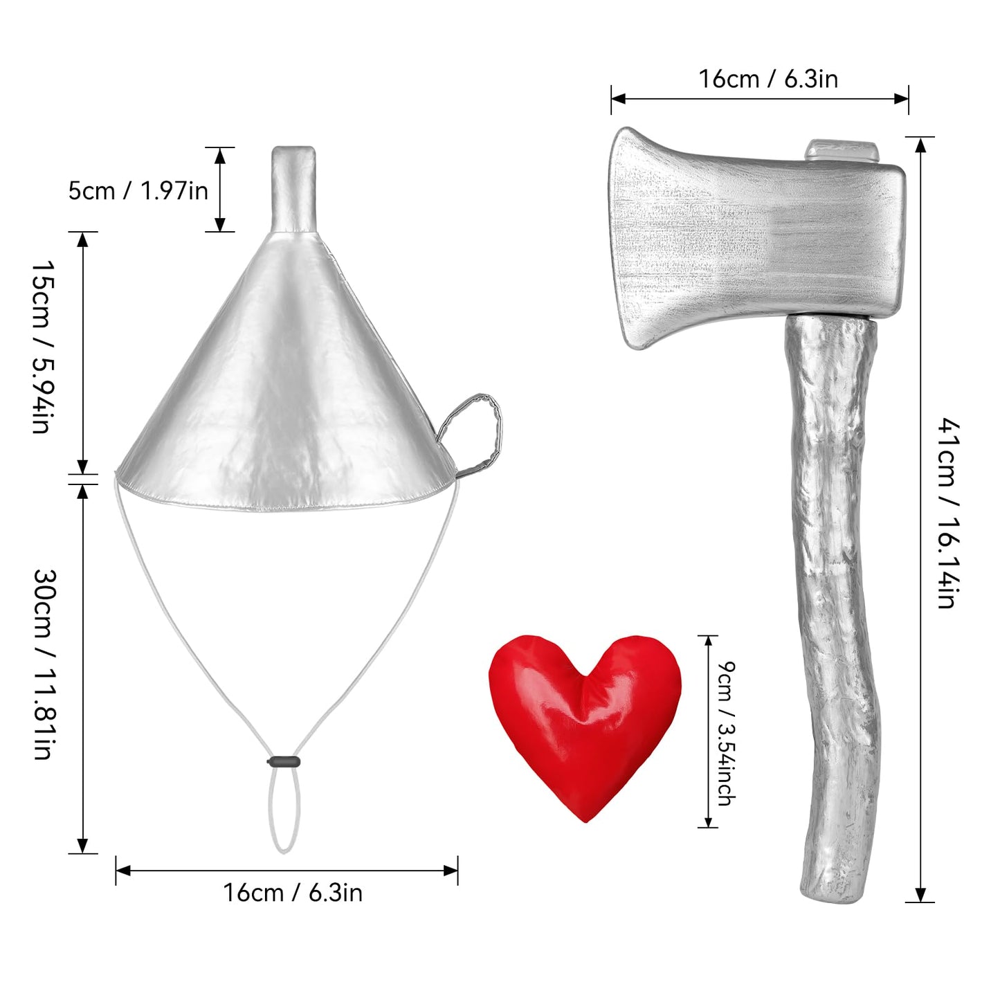 Spinosaurus 3 Pcs Tin Man Costume Accessories for Adult,Kids Plastic Axe Funnel Hat Heart Brooch Halloween Dress Up Costume Accessories Tin Man Outfits