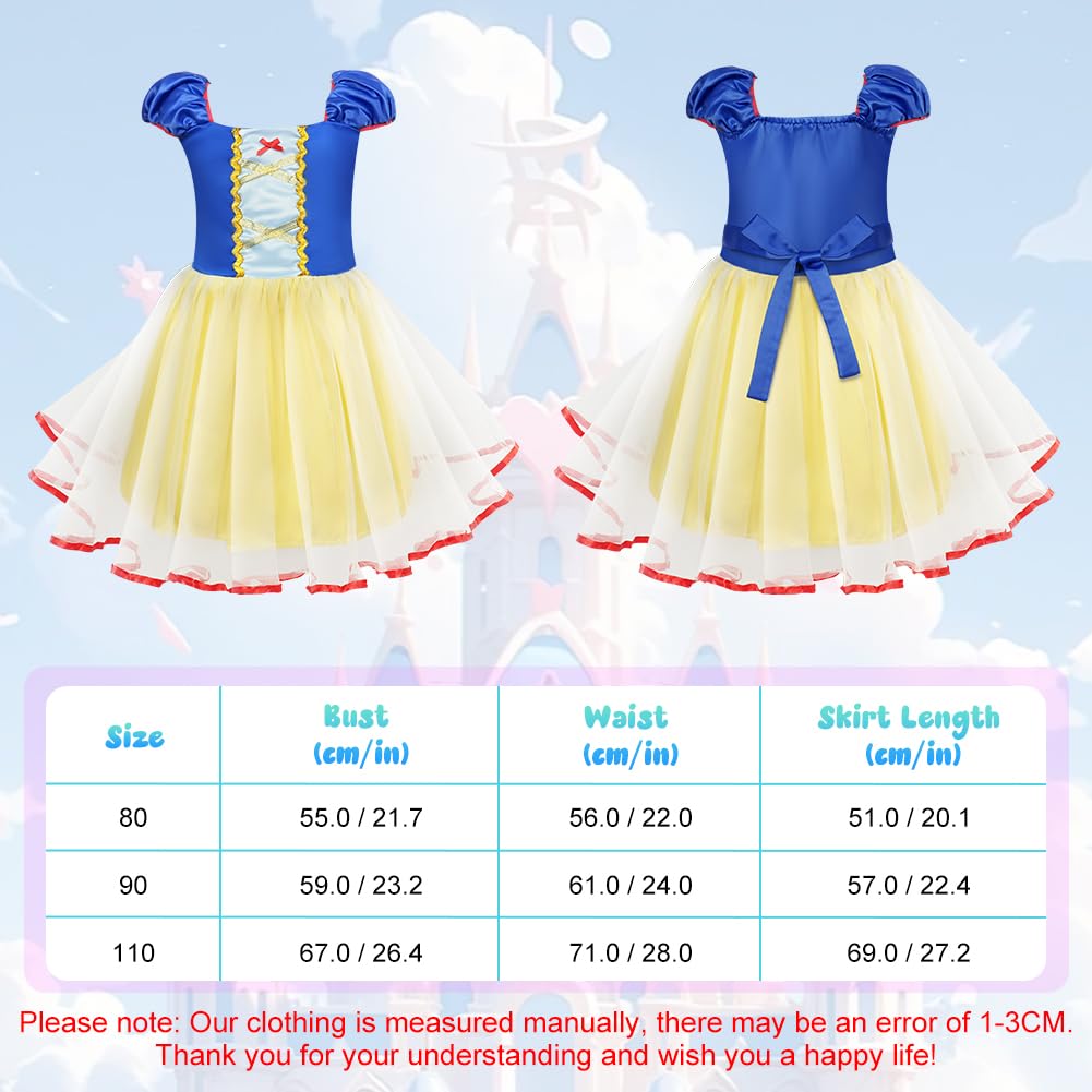 BSBUY Baby White Snow Princess Costume White Snow Costume Snow White Short-Sleeved Princess Dress Ballerina Tutu Dress Tulle Skirt Halloween World Book Day Birthday Party Dress Up(110)