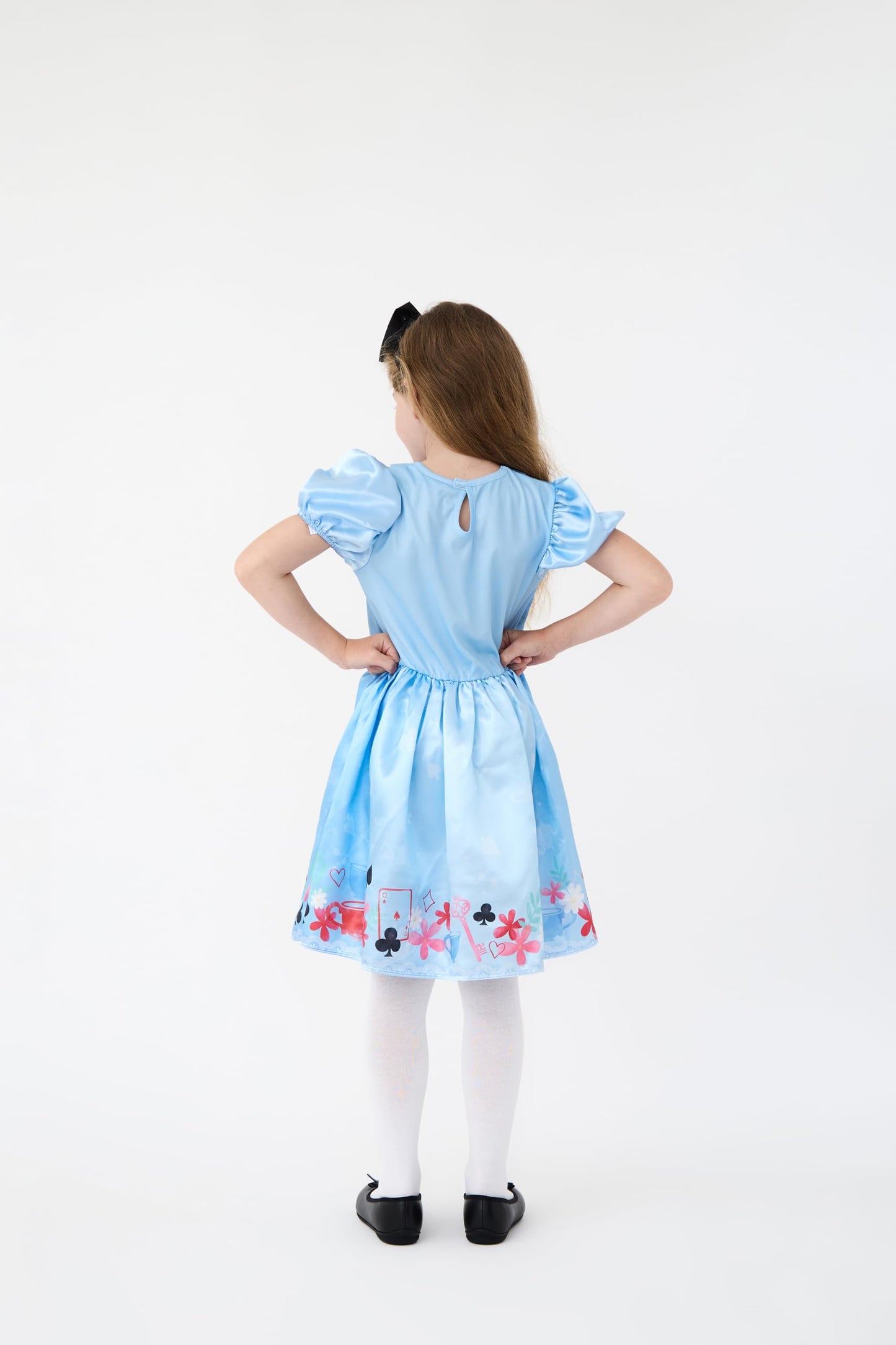 Blues Group Wonderland Alice Girls Costume with Bow Headband, Book Character Fancy Dress, World Book Day, Party Outfit, Ages 3-10 (6-8 Years)
