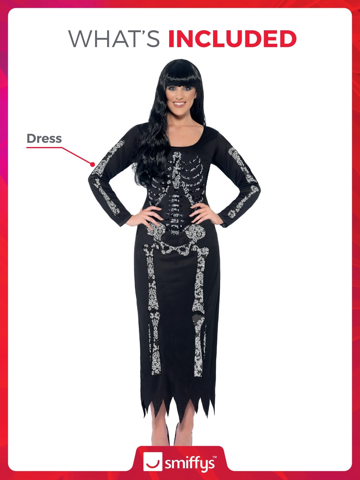 Skeleton Costume - Black with Long Sleeved Tube Dress - Halloween