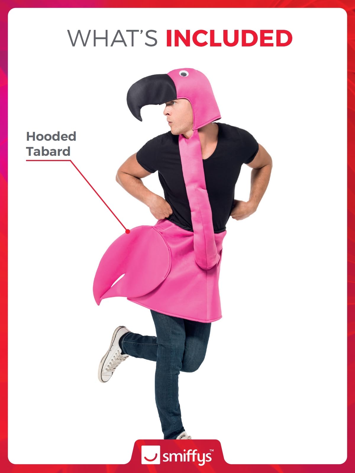Smiffys Flamingo Costume, Pink with Hooded Tabard, Party Animals Fancy Dress, Animal Dress Up Costumes Halloween