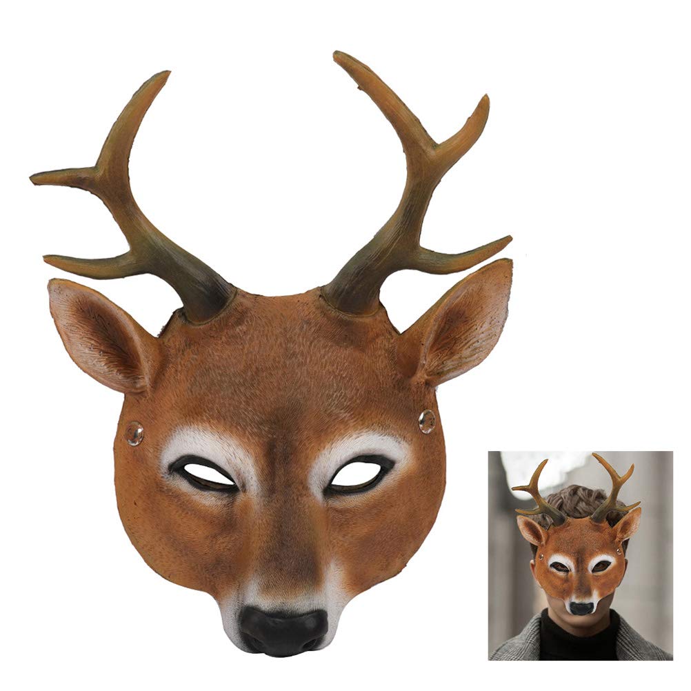 JTLB Deer Mask Realistic Lightweight for Halloween Christmas Carnival Party, PU Foaming Animal Headgear, One Size Fits All Occasions (Brown)