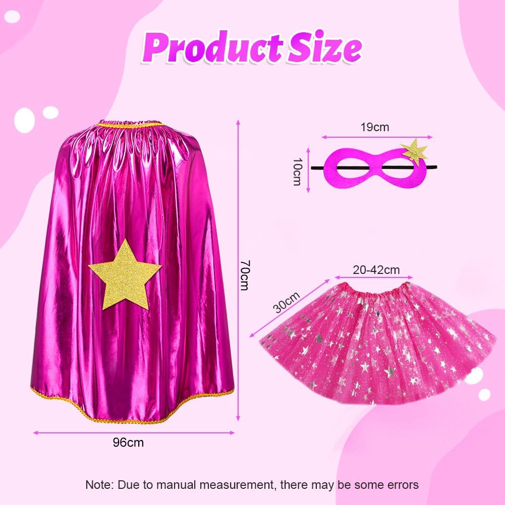 AUYAO Super-heroes Costumes Heroes Capes Kit, Kids Capes Cloak Dress Up Set with Mask Tutu Ballet Dance Skirt, 3Pcs Girls Princess Costumes Capes for Halloween Christmas Birthday Party(Rose Red)