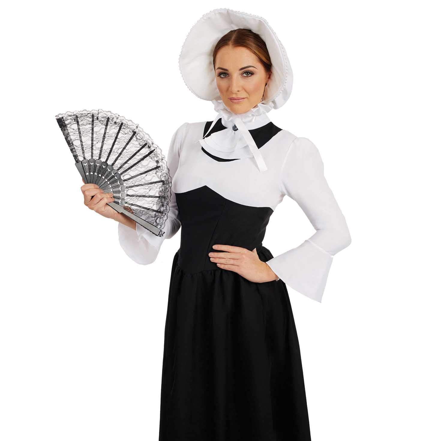 Womens Victorian Lady Costume Adults Black & White Historical Dress (image 2)