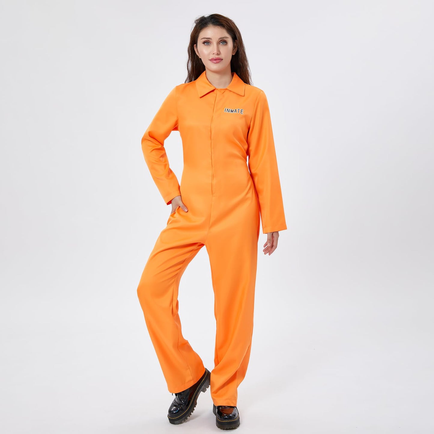 Yoisdtxc Orange Prison Jumpsuit Costume Women Men Jail Halloween Costumes Couples Matching Prisoner Cosplay Outfits (Women Orange, XXL)