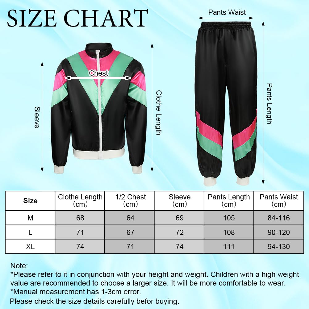 AYBUY 80s 90s Fancy Dress, Retro Disco Sportswear Outfit Set, 80s Shell Suit Costume, Hip Hop Costume Outfit for Theme Party, Halloween, Music Festivals, Masquerade, Carnival (L)