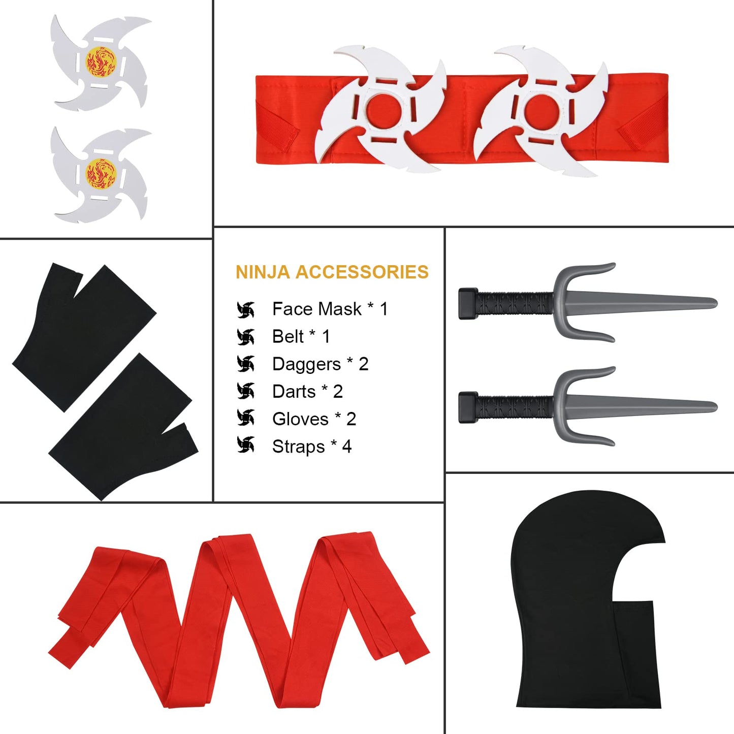 Aomig Kids Halloween Fancy Dress Costume with Ninja Accessories, Warrior Muscle Costume for Boys Girls, Luxury Role Play Outfit for Halloween Cosplay Theme Party (L)