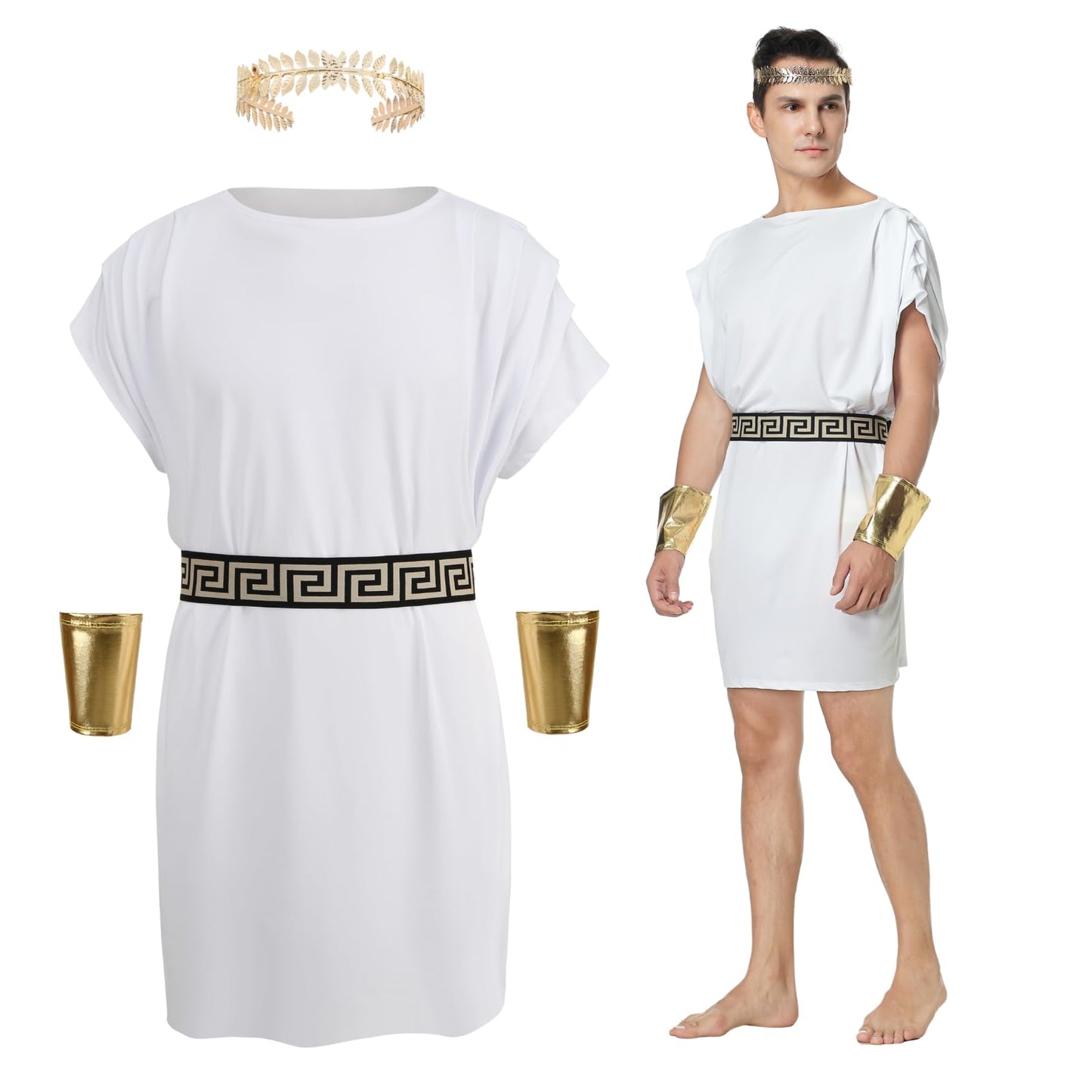 Men Ancient Greek God Costume Adult Toga Outfit Tunic Set Zeus