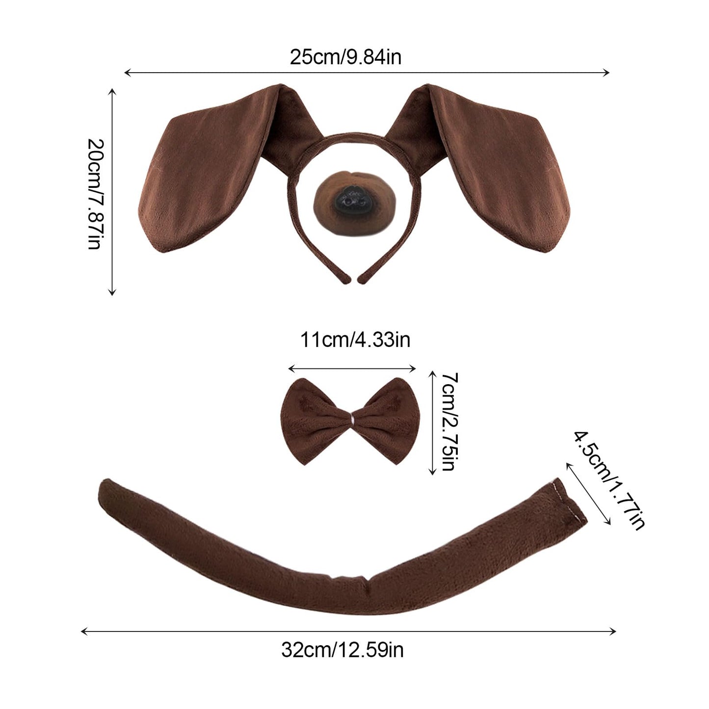 Dog Costume Set - Include Brown Dog Ears Hairband and Tail Dog Nose