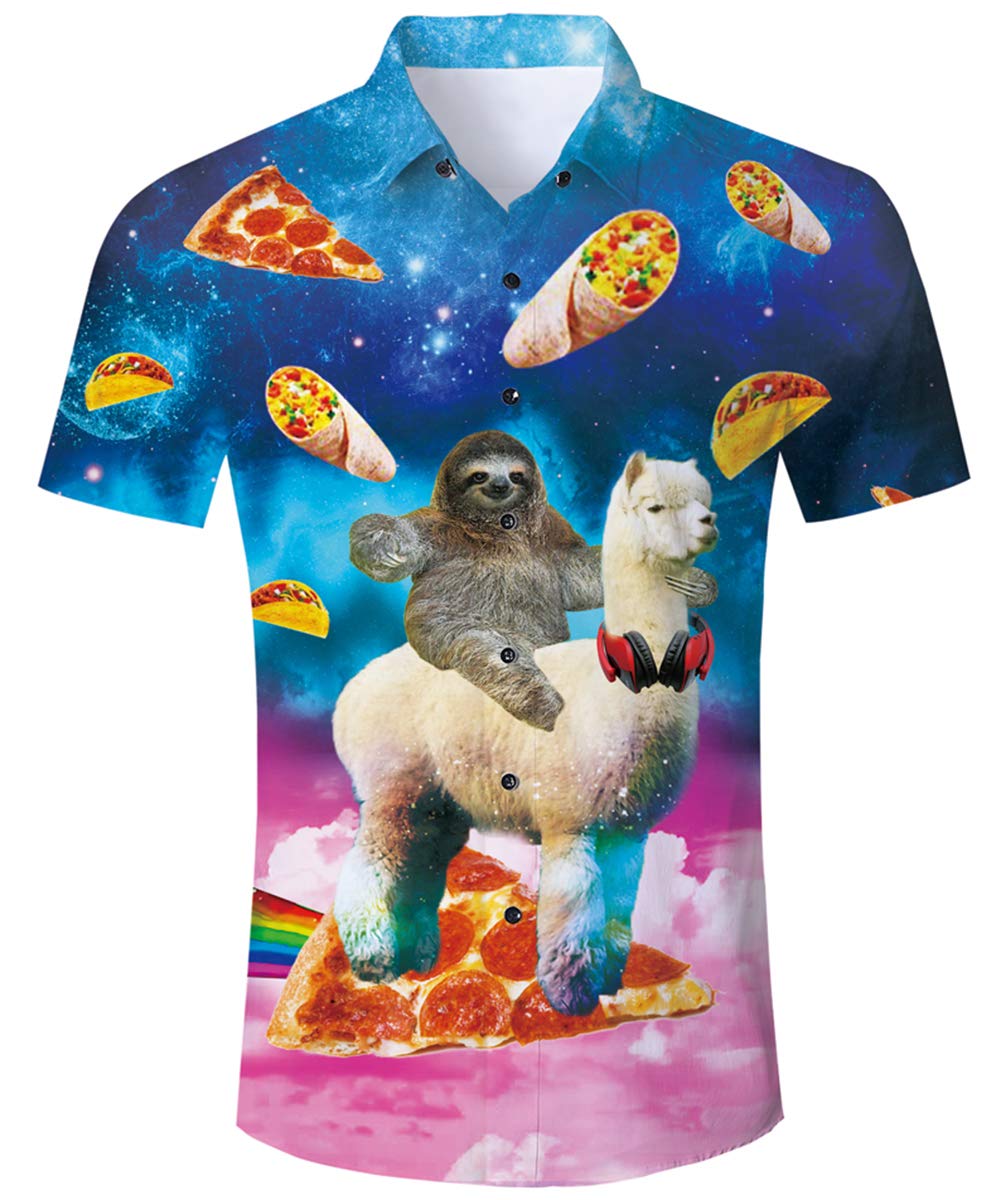 Hawaiian Shirt Funny Pizza Alpaca 3D Mens Shirts Short Sleeve
